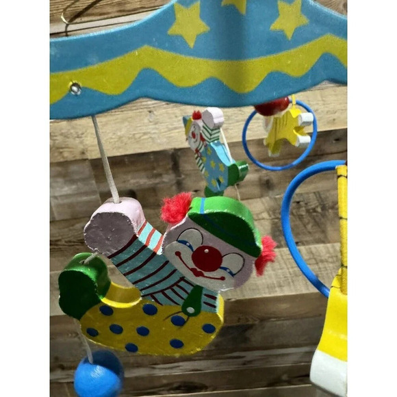 Vintage Sevi Wood Circus Themed Baby Mobile music clowns tigers sun rainbow - Picture 3 of 8